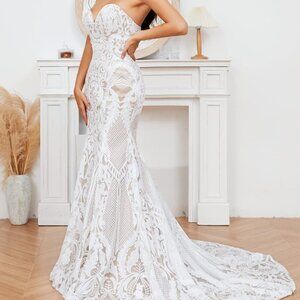 NEW Strapless Corset Sweetheart Sequined Mermaid Evening Dress Wedding Gowns